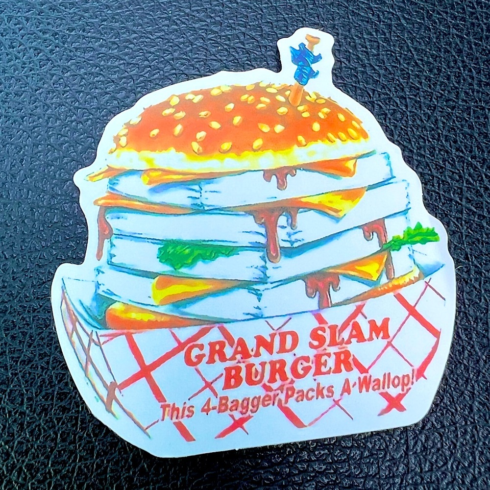 Grand Slam Burger Crude Rude Blunt Brand Parody 80s 90s Blunt Funny Sticker